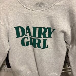 Gray Sweatshirt with Green 'Dairy Girl' Print